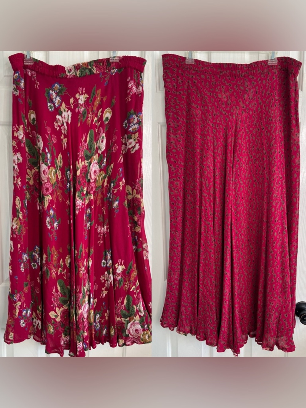 Orvis reversible romantic pink maroon floral maxi skirt size large rose